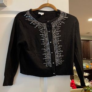 Aqua black button down with silver pearls large